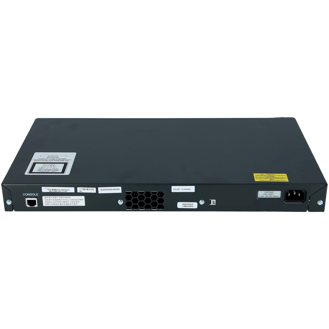 Cisco Catalyst 2960 24 10/100 Ethernet ports and 2 dual-purpose uplinks (each dual-purpose uplink port has 1 10/100/1000 Ethernet port and 1 SFP-based Gigabit Ethernet port, 1 port active), LAN Lite Image