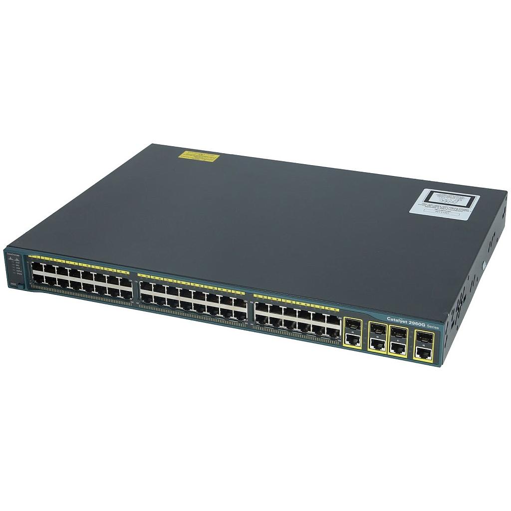 Cisco Catalyst 2960G 44 10/100/1000 ports and 4 dual-purpose uplinks (each dual-purpose uplink port has one 10/100/1000 Ethernet port and 1 SFP-based Gigabit Ethernet port, 1 port active), LAN Base Image