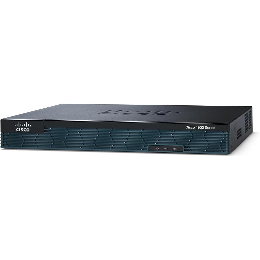 Cisco 1921 ISR with 2 onboard GE, 2 EHWIC slots, 256MB USB Flash (internal) 512MB DRAM, SEC Feature Lic