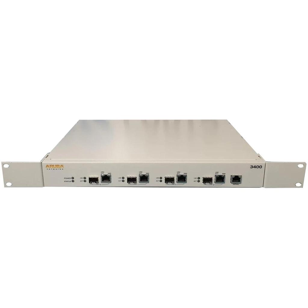 Aruba 3400 Controller - 4x 10/100/1000BASE-T (RJ-45) or 1000BASE-X (SFP) dual personality ports, 0 AP support, unrestricted regulatory domain