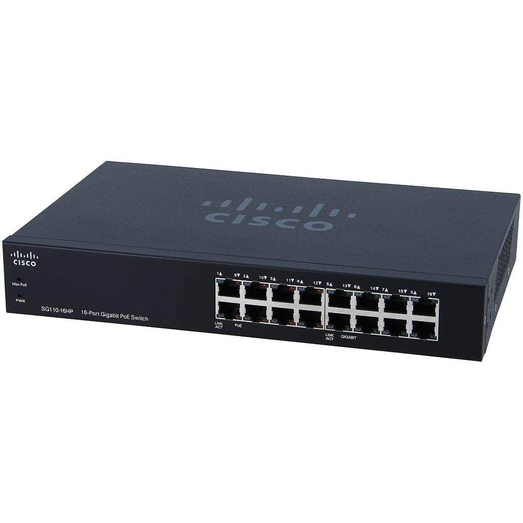 Cisco Small Business 110 Series SG110-16HP Unmanaged Switch, 16-Port 10/100/1000 RJ45 PoE