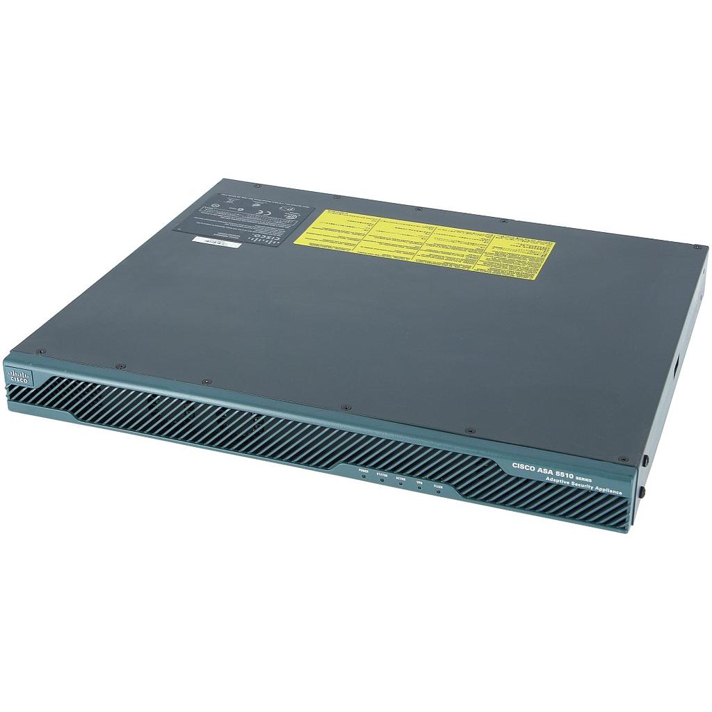 Cisco ASA 5510 Adaptive Security Appliance with Security Plus License and AIP-SSM-10 (chassis, software, 2 Gigabit Ethernet interfaces, 3 Fast Ethernet interfaces, 250 IPsec VPN peers, 2 SSL VPN peers, Active/Active high availability, 3DES/AES)
