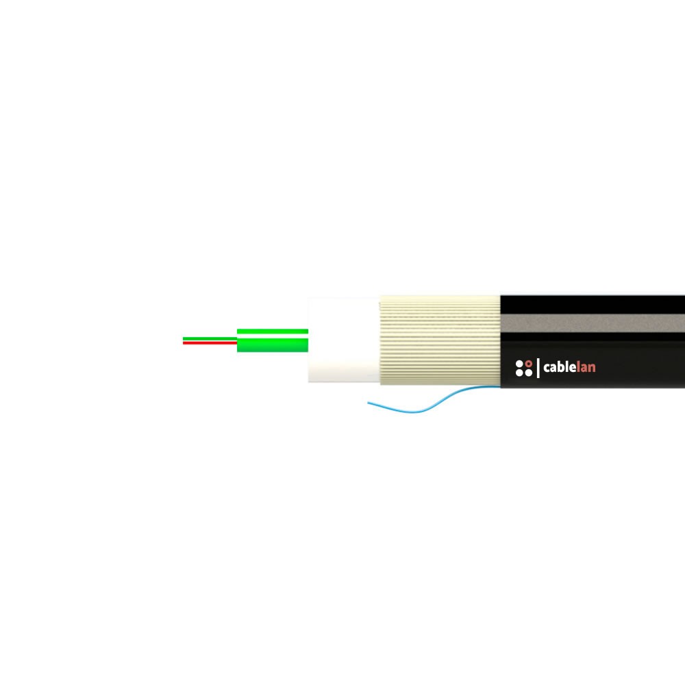 Cable F.O. FTTH exterior dieléctrica, LSZH, Fca, bobina 2000 m, 1 x 2 fibras