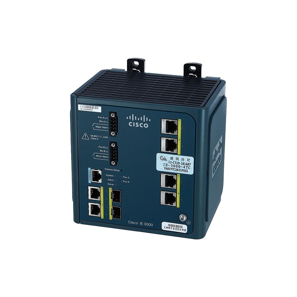Cisco IE 3004 4x 10/100 &amp; 2 dual-purpose uplinks (each dual-purpose uplink port has 1 10/100/1000 Ethernet port and 1 SFP-based Gigabit Ethernet port, 1 port active) Industrial Ethernet Switch, LAN Base Image