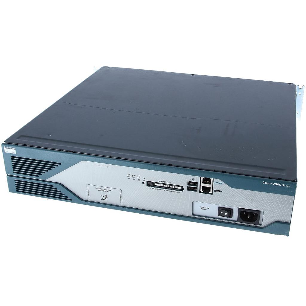 Cisco 2821 ISR  with AC power, 2GE, 1 NME-X, 1 EVM, 4 HWICs, 3 PVDM slots, 2 AIMs, and Cisco IOS IP Base Software