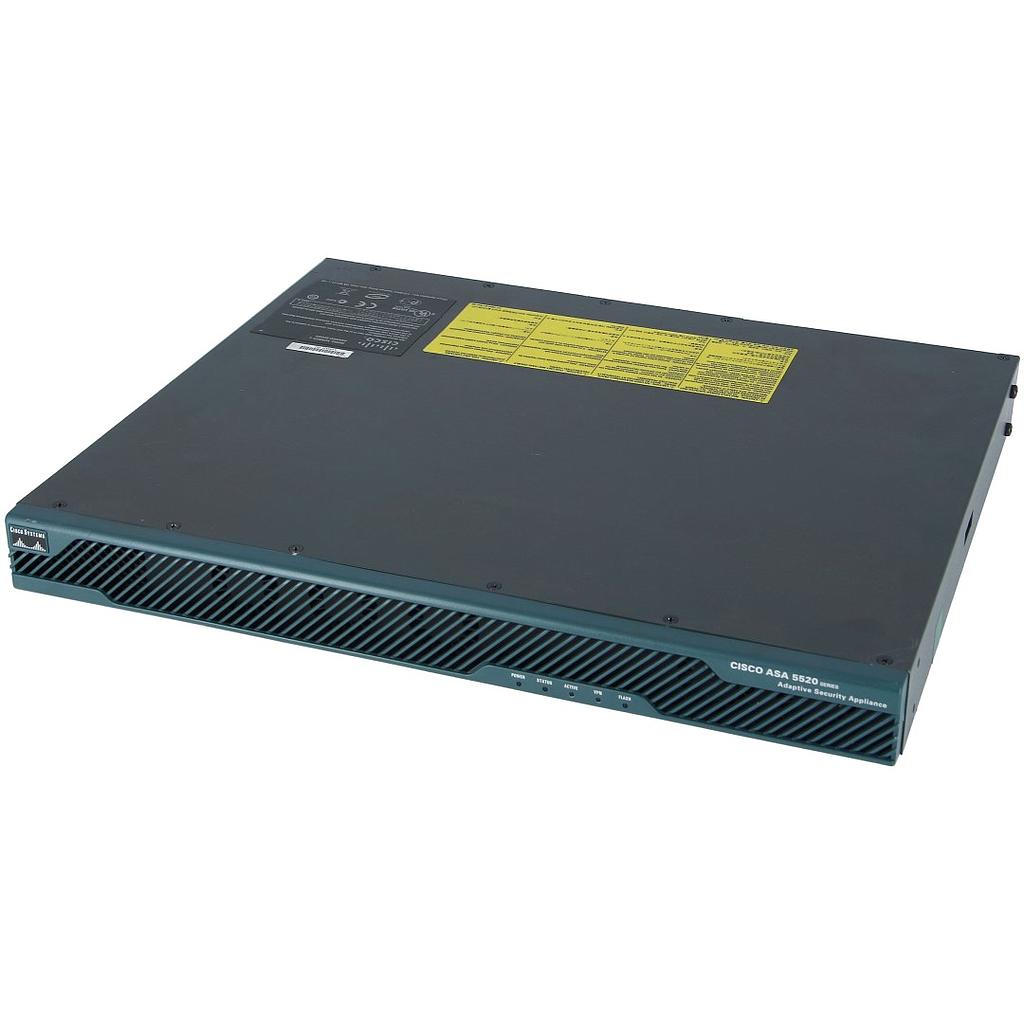 Cisco ASA 5520 Firewall Edition includes 4 Gigabit Ethernet interfaces + 1 Fast Ethernet interface, 750 IPsec VPN peers, 2 SSL VPN peers, Active/Active and Active/Standby high availability, DES license