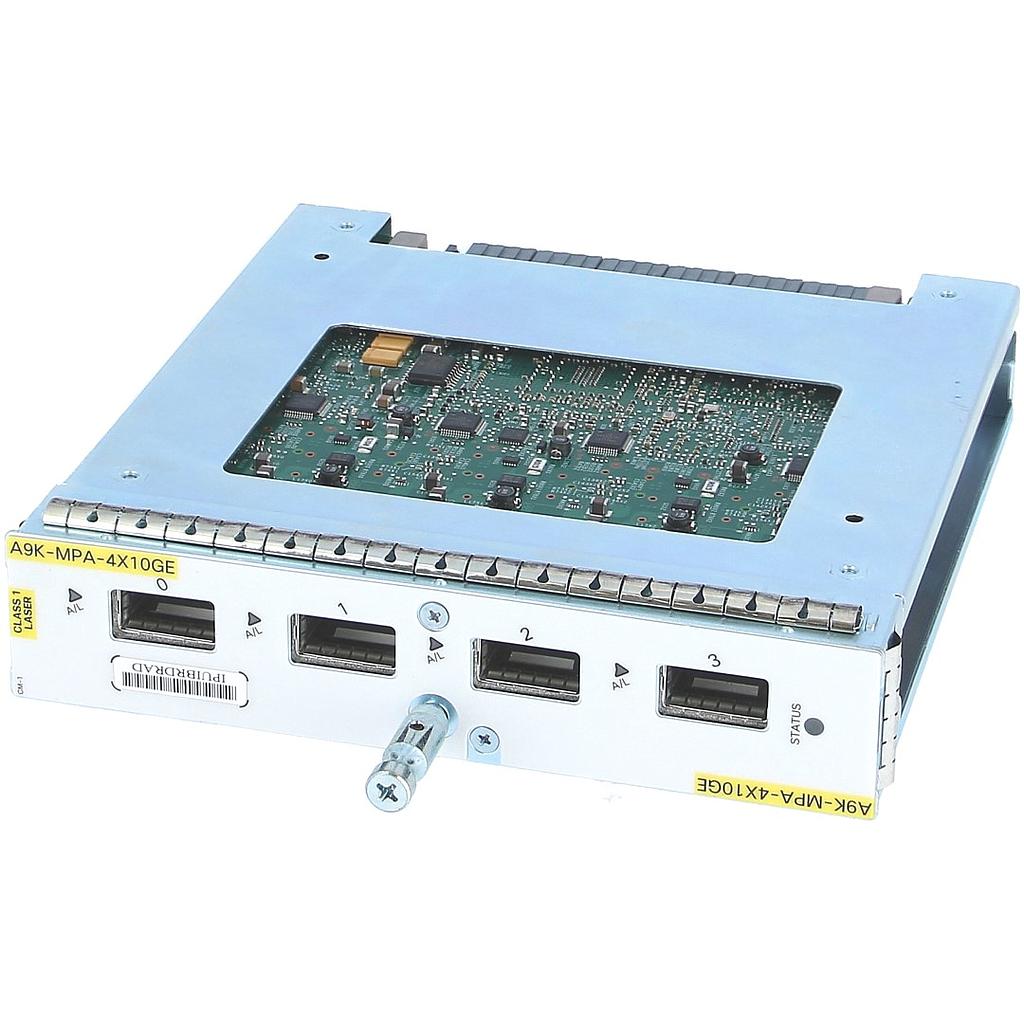 Cisco ASR 9000 4-port 10-Gigabit Ethernet Modular Port Adapter, requires XFP optics